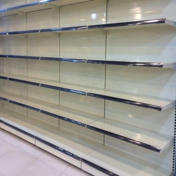 one sided hypermarket shelves